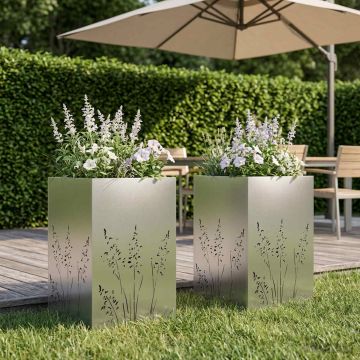 Vaso da giardino 2 pz Argento 50 x 50 x 75 cm Acciaio Inox