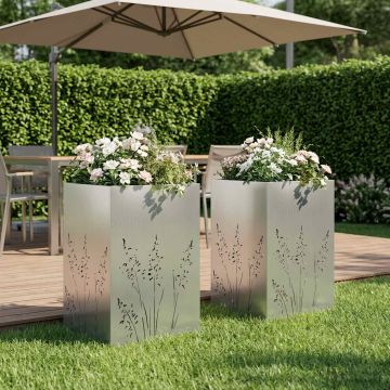 Vaso da giardino 2 pz Argento 50 x 50 x 75 cm Acciaio zincato