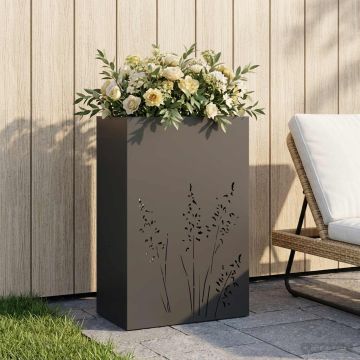 Vaso da giardino Nero 50 x 30 x 75 cm Acciaio laminato a freddo