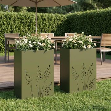 Vaso da giardino 2 pz Verde Oliva 50 x 30 x 75 cm