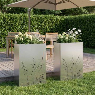 Vaso da giardino 2 pz Argento 50 x 30 x 75 cm Acciaio Inox