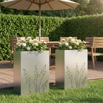 Vaso da giardino 2 pz Argento 50 x 30 x 75 cm Acciaio zincato