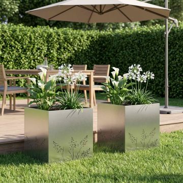 Vaso da giardino 2 pz Argento 50 x 50 x 49 cm Acciaio Inox