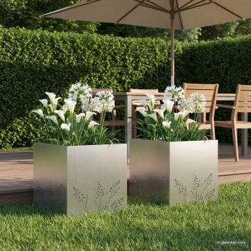 Vaso da giardino 2 pz Argento 50 x 50 x 49 cm Acciaio zincato