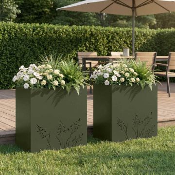 Vaso da giardino 2 pz Verde Oliva 50 x 30 x 49 cm