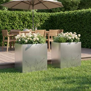 Vaso da giardino 2 pz Argento 50 x 30 x 49 cm Acciaio Inox