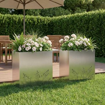 Vaso da giardino 2 pz Argento 50 x 30 x 49 cm Acciaio zincato