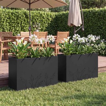 Vaso da giardino 2 pz Nero 80 x 20 x 49 cm
