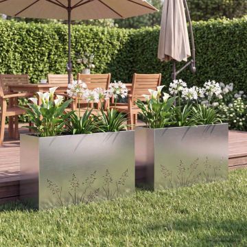 Vaso da giardino 2 pz Argento 80 x 20 x 49 cm Acciaio Inox