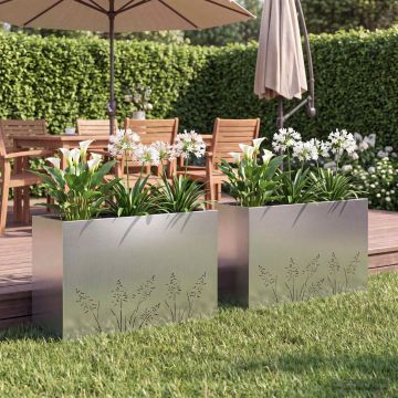Vaso da giardino 2 pz Argento 80 x 20 x 49 cm Acciaio zincato