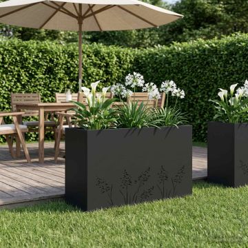 Vaso da giardino Nero 80 x 30 x 49 cm Acciaio laminato a freddo