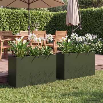 Vaso da giardino 2 pz Verde Oliva 80 x 30 x 49 cm