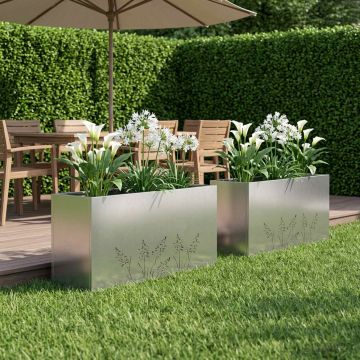 Vaso da giardino 2 pz Argento 100 x 20 x 49 cm Acciaio Inox