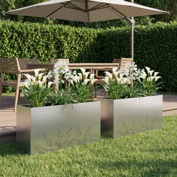 Vaso da giardino 2 pz Argento 100 x 20 x 49 cm Acciaio zincato
