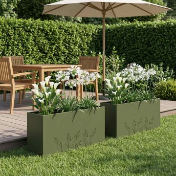 Vaso da giardino 2 pz Verde Oliva 100 x 30 x 49 cm
