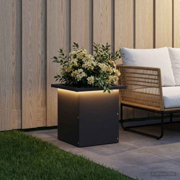 Fioriera da giardino con LED Nero 30 x 30 x 30 cm Acciaio