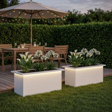 Fioriera da giardino con LED 2 pz Bianco 30 x 60 x 30 cm