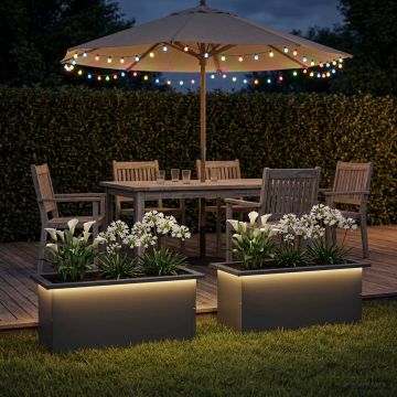 Fioriera da giardino con LED 2 pz Antracite 30 x 60 x 30 cm
