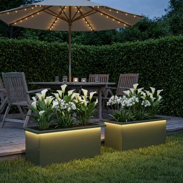 Fioriera da giardino con LED 2 pz Verde Oliva 30 x 60 x 30 cm