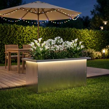 Fioriera da giardino con LED Argento 30 x 60 x 30 cm