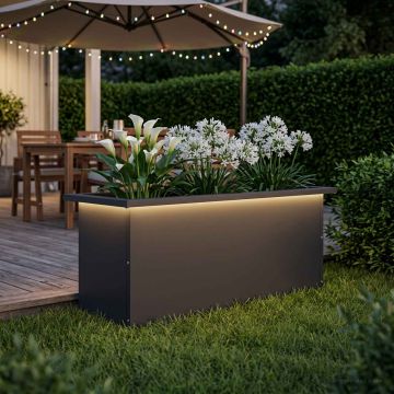 Fioriera da giardino con LED Nero 30 x 80 x 30 cm Acciaio