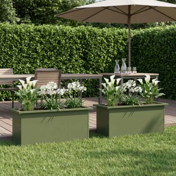 Fioriera da giardino con LED 2 pz Verde Oliva 30 x 80 x 30 cm