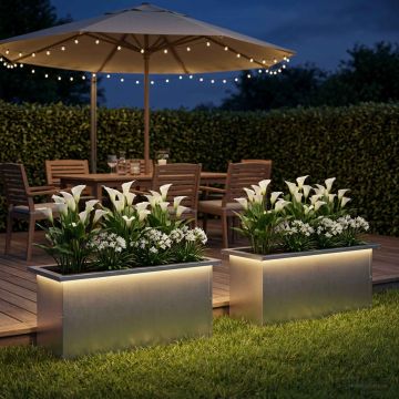 Fioriera da giardino con LED 2 pz Argento 30 x 80 x 30 cm