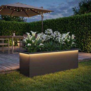 Fioriera da giardino con LED Nero 30 x 100 x 30 cm Acciaio