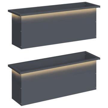 Fioriera da giardino con LED 2 pz Antracite 30 x 100 x 30 cm