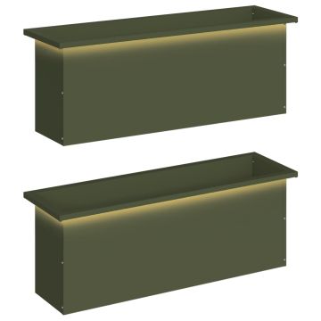 Fioriera da giardino con LED 2 pz Verde Oliva 30 x 100 x 30 cm