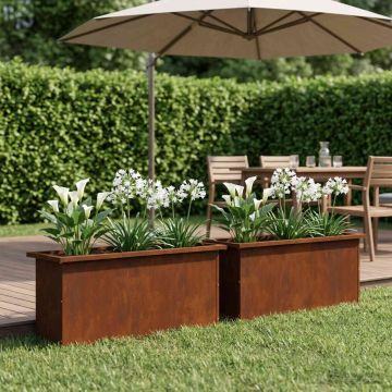 Fioriera da giardino con LED 2 pz Ruggine 30 x 100 x 30 cm