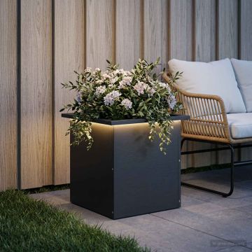 Fioriera da giardino con LED Nero 40 x 40 x 40 cm Acciaio