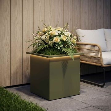 Fioriera da giardino con LED Verde Oliva 40 x 40 x 40 cm