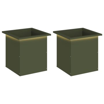 Fioriera da giardino con LED 2 pz Verde Oliva 40 x 40 x 40 cm