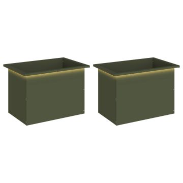 Fioriera da giardino con LED 2 pz Verde Oliva 40 x 60 x 40 cm