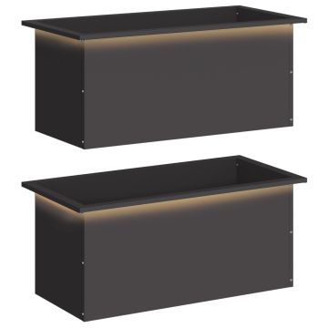 Fioriera da giardino con LED 2 pz Nero 40 x 80 x 40 cm Acciaio