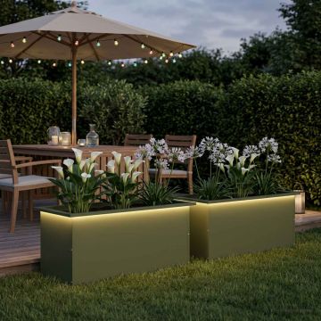 Fioriera da giardino con LED 2 pz Verde Oliva 40 x 80 x 40 cm