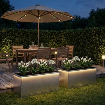 Fioriera da giardino con LED 2 pz Argento 40 x 80 x 40 cm
