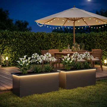Fioriera da giardino con LED 2 pz Nero 40 x 100 x 40 cm Acciaio