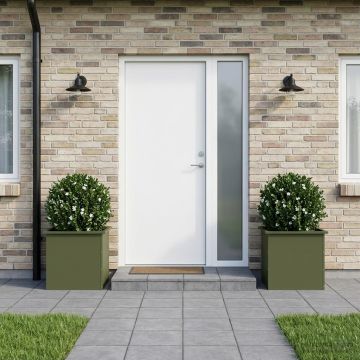 Fioriera da giardino con LED 2 pz Verde Oliva 50 x 50 x 48 cm