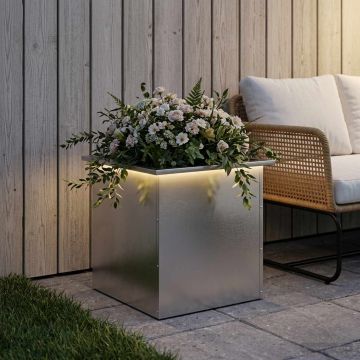 Fioriera da giardino con LED Argento 50 x 50 x 48 cm