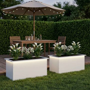 Fioriera da giardino con LED 2 pz Bianco 50 x 80 x 48 cm
