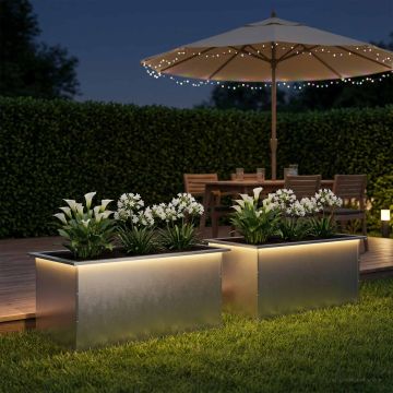 Fioriera da giardino con LED 2 pz Argento 50 x 80 x 48 cm