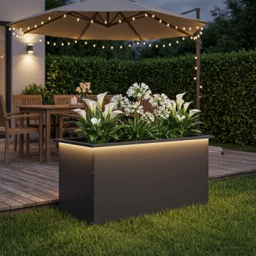 Fioriera da giardino con LED Nero 50 x 100 x 48 cm Acciaio