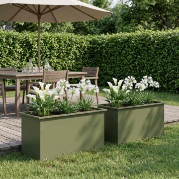 Fioriera da giardino con LED 2 pz Verde Oliva 50 x 100 x 48 cm