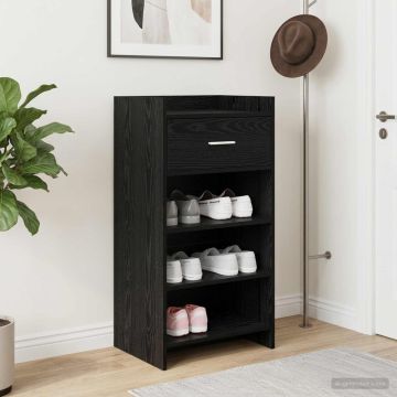 Mobile per scarpe con cassetto Rovere Nero 48 x 36 x 92 cm