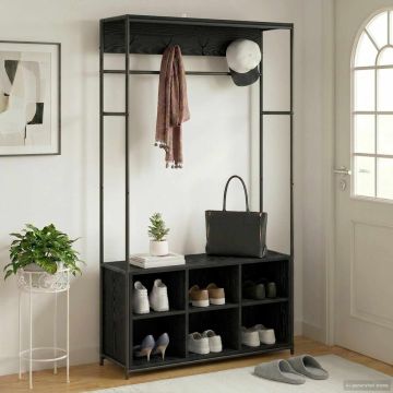 Appendiabiti con panca per scarpe Rovere Nero
