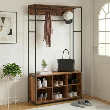 Appendiabiti con panca per scarpe Legno antico
