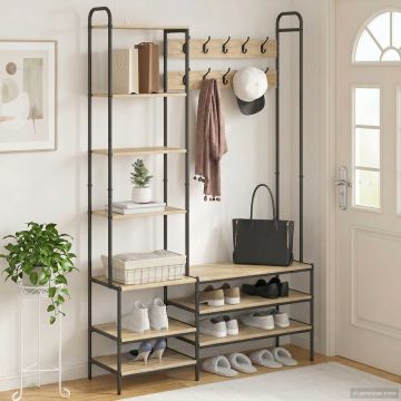 Appendiabiti con panca per scarpe Rovere Sonoma
