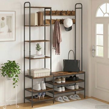 Appendiabiti con panca per scarpe Rovere Fumo